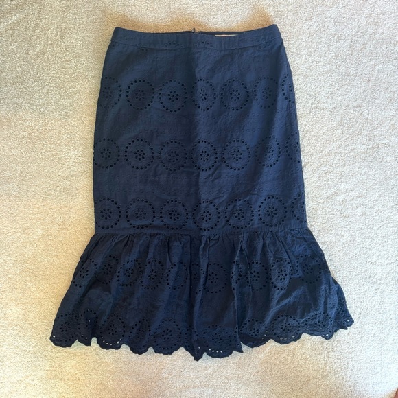 Boden Broderie Eyelet Skirt Navy Blue Size 6R Trumpet Mermaid Midi Cotton - Picture 10 of 13